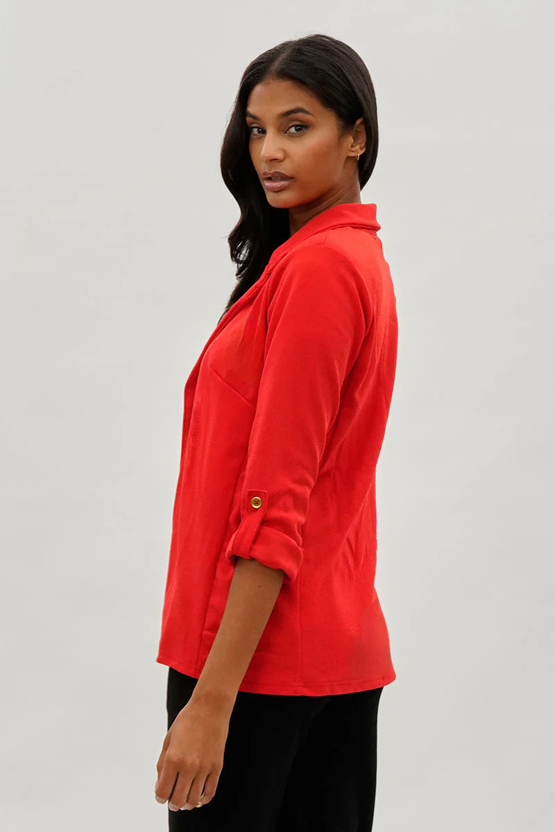 Majora Roll Up Sleeve Open Blazer - Red - Image 3