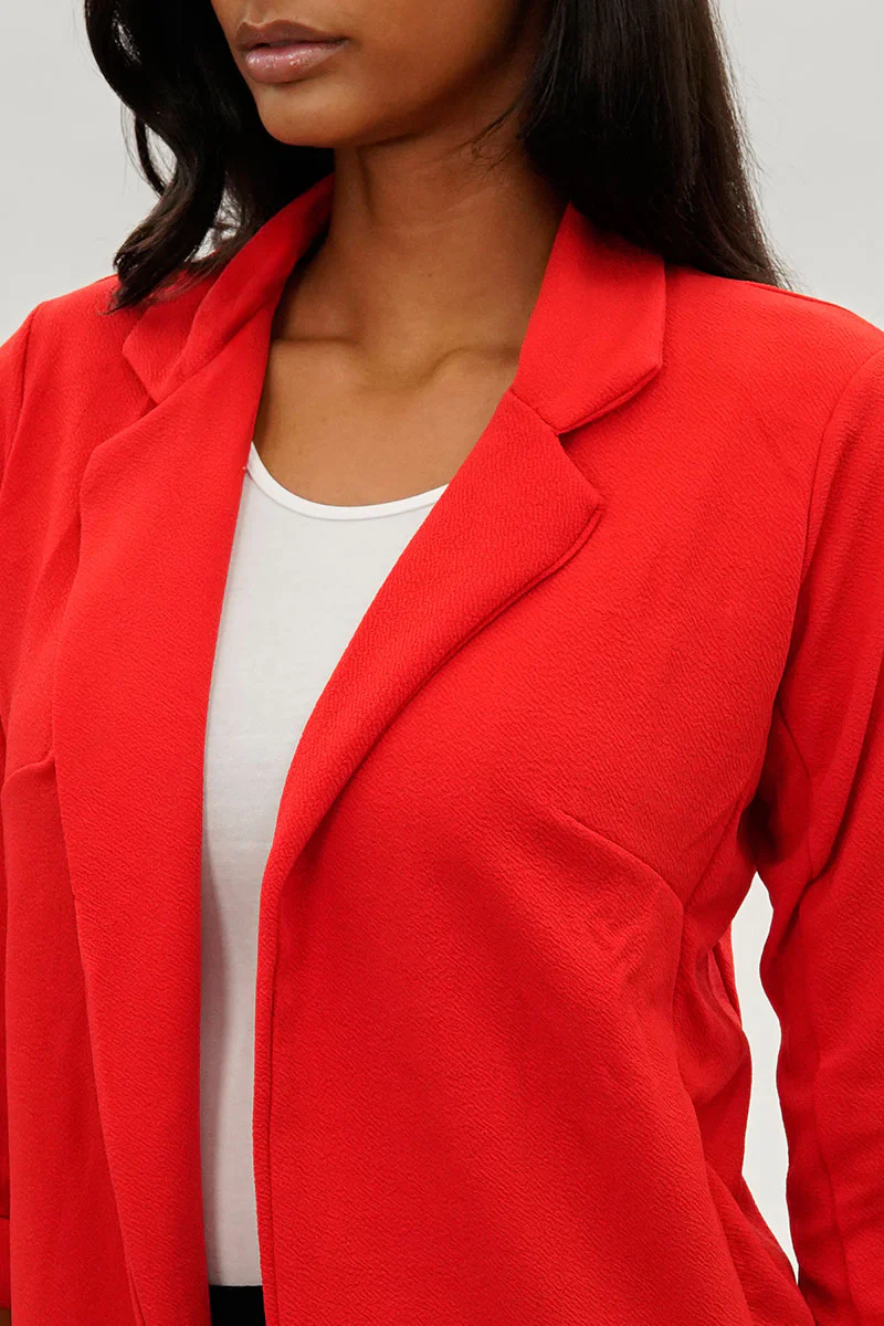 Majora Roll Up Sleeve Open Blazer - Red - Image 4