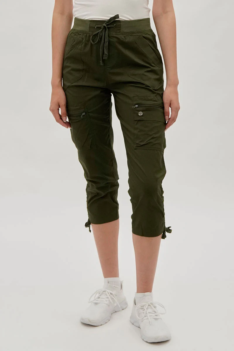 International INC Company Tie Waist Cargo Capris - Olive