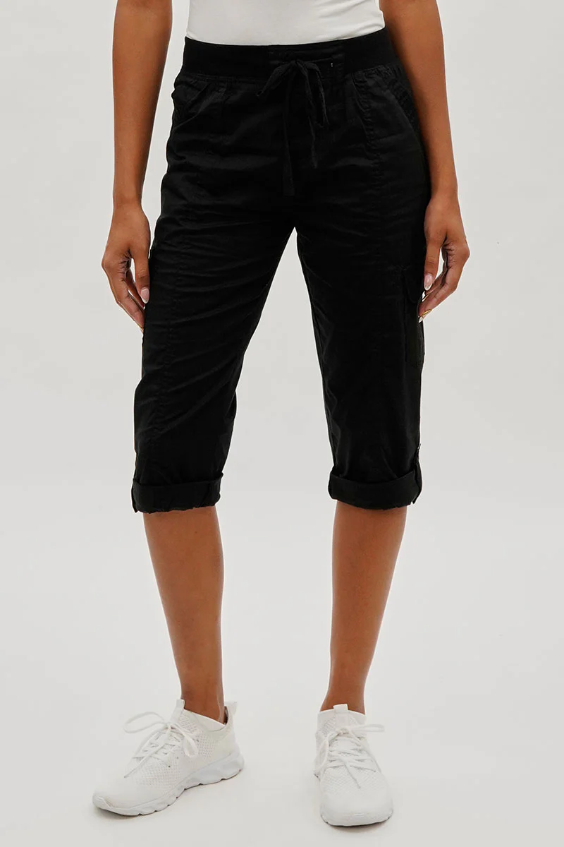 International INC Company Tie Waist Cargo Capris - Black