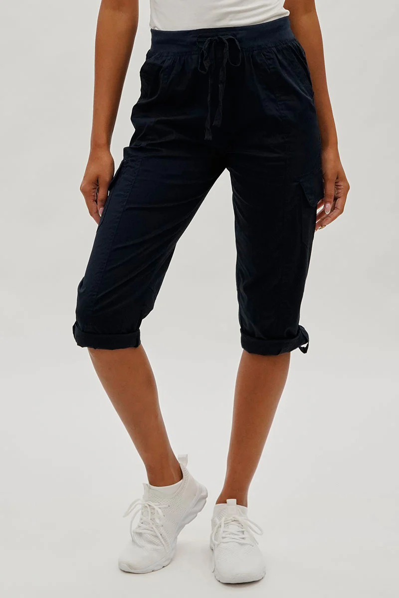 International INC Company Tie Waist Cargo Capris - Navy