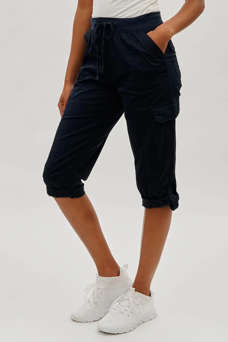 International INC Company Tie Waist Cargo Capris - Navy - Image 2