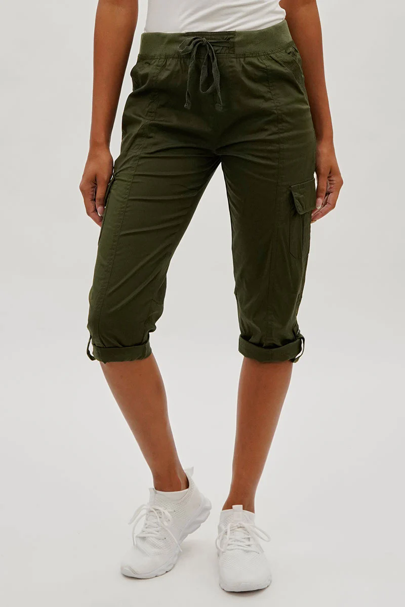 International INC Company Tie Waist Cargo Capris - Olive