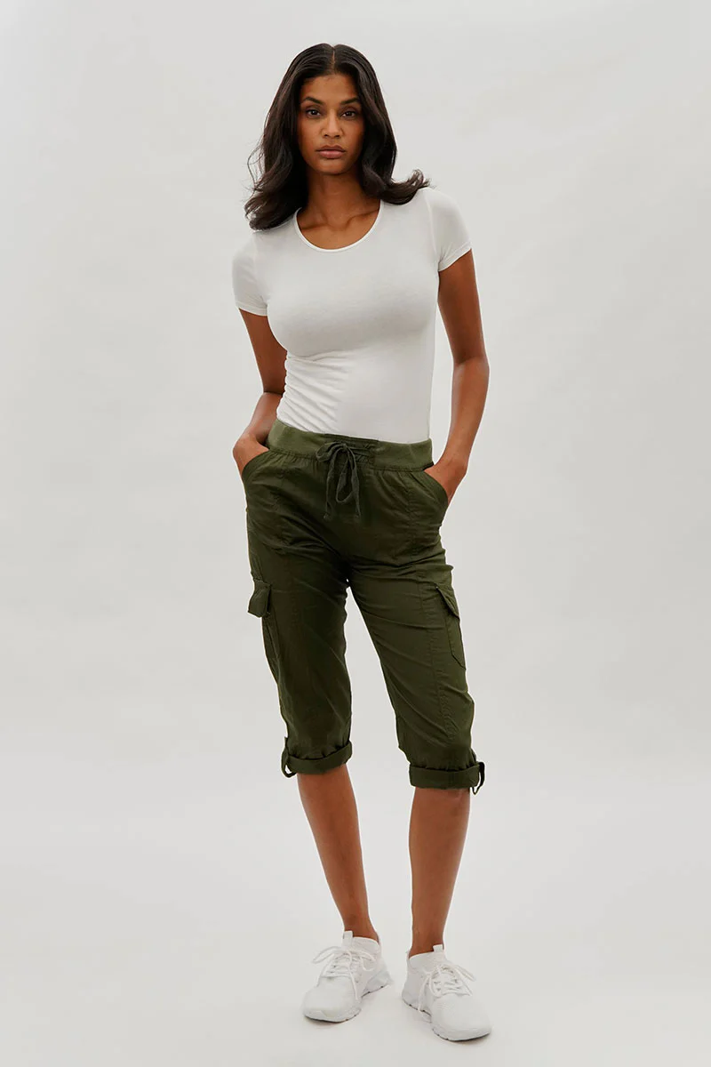 International INC Company Tie Waist Cargo Capris - Olive - Image 5