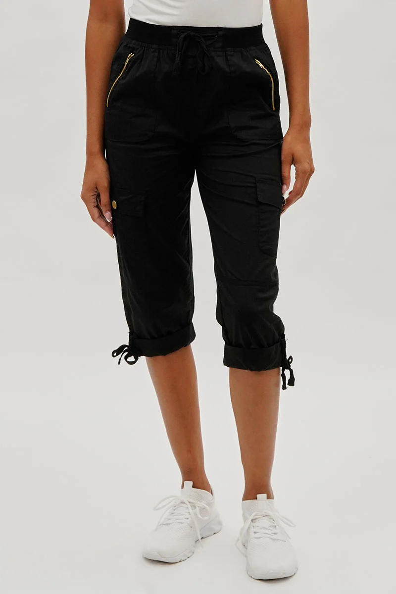 International INC Company Drawstring Cargo Capris - Black
