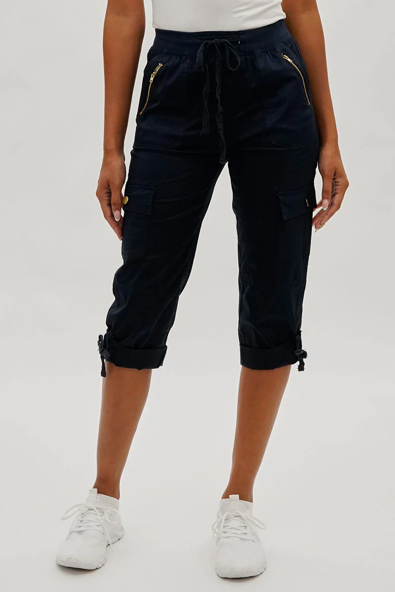 International INC Company Drawstring Cargo Capris - Navy
