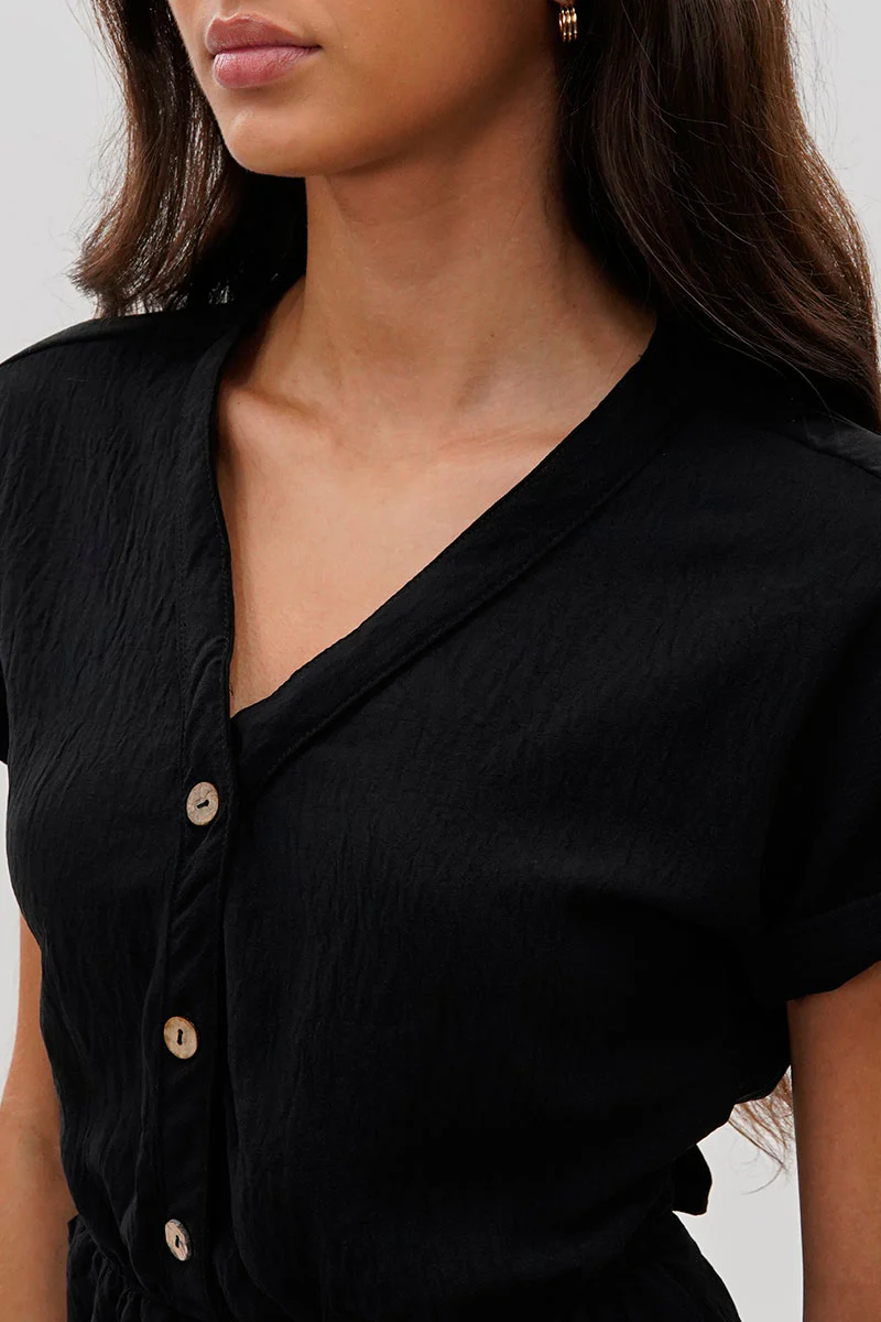 Stylexchange Vintage Back Tie Button Up Romper - Black - Image 4