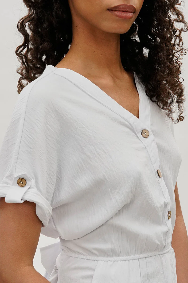 Stylexchange Vintage Back Tie Button Up Romper - White - Image 4