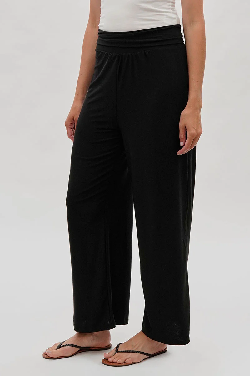 Costa Blanca Wide Leg Fold Over Pants - Black - Image 2