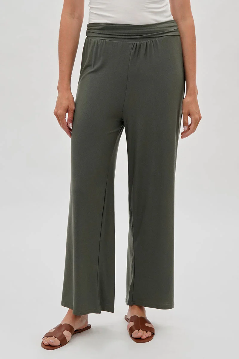 Costa Blanca Wide Leg Fold Over Pants - Olive
