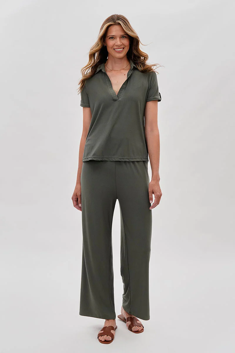 Costa Blanca Wide Leg Fold Over Pants - Olive - Image 5