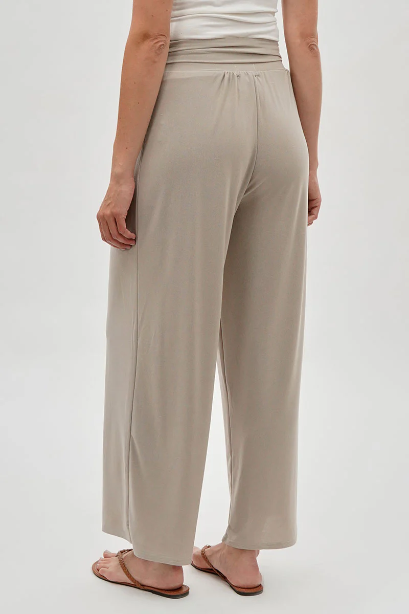 Costa Blanca Wide Leg Fold Over Pants - Cream - Image 3