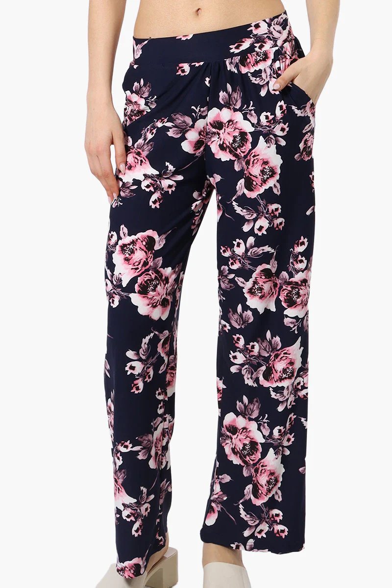International INC Company Floral Wide Leg Pants - Navy