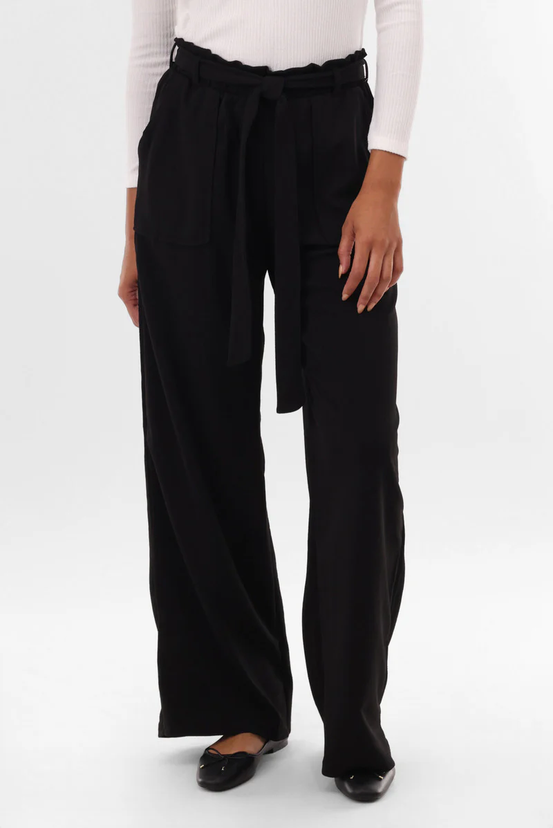 International INC Company Belted Wide Leg Pants - Black