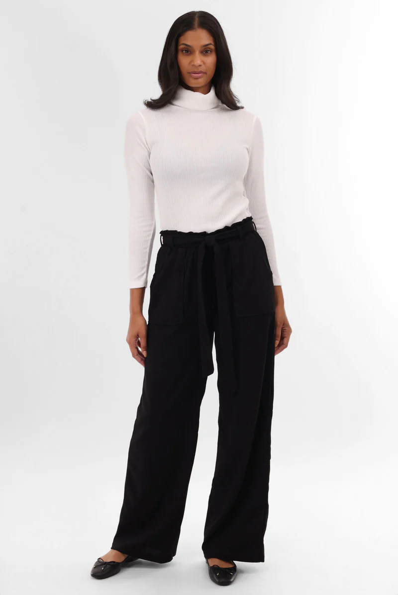 International INC Company Belted Wide Leg Pants - Black - Image 5