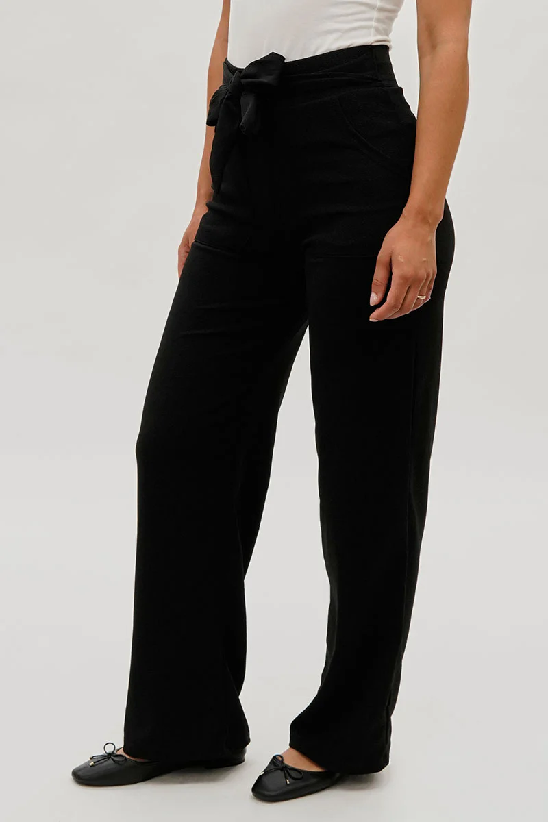 Majora Belted Wide Leg Pants - Black - Image 2