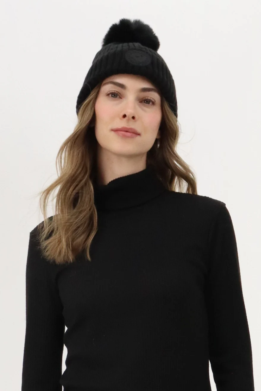 Canada Weather Gear Gloves and Pom Pom Hat - Black