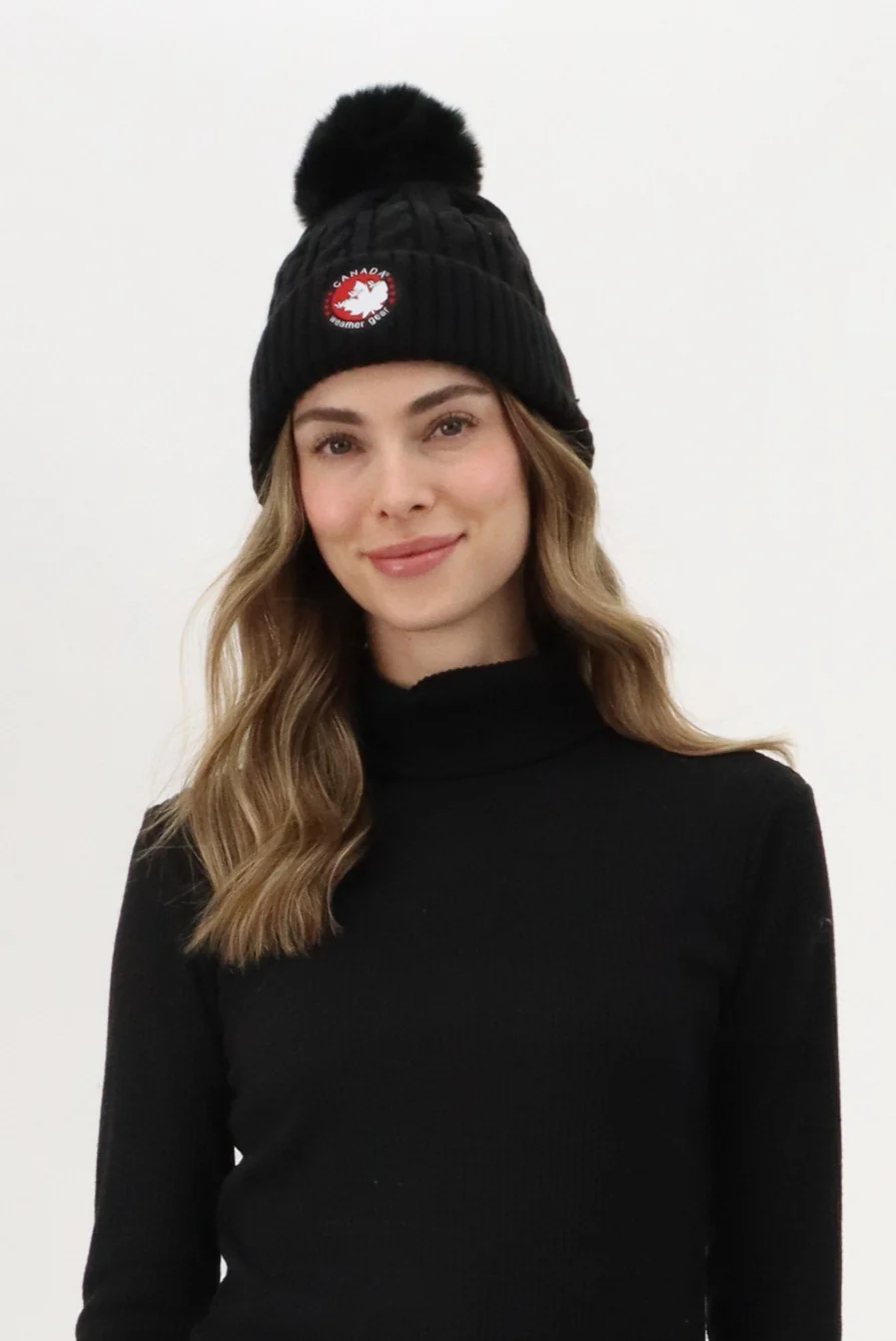Canada Weather Gear Gloves and Pom Pom Hat - Black