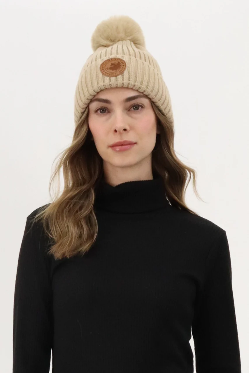 Canada Weather Gear Gloves and Pom Pom Hat - Taupe