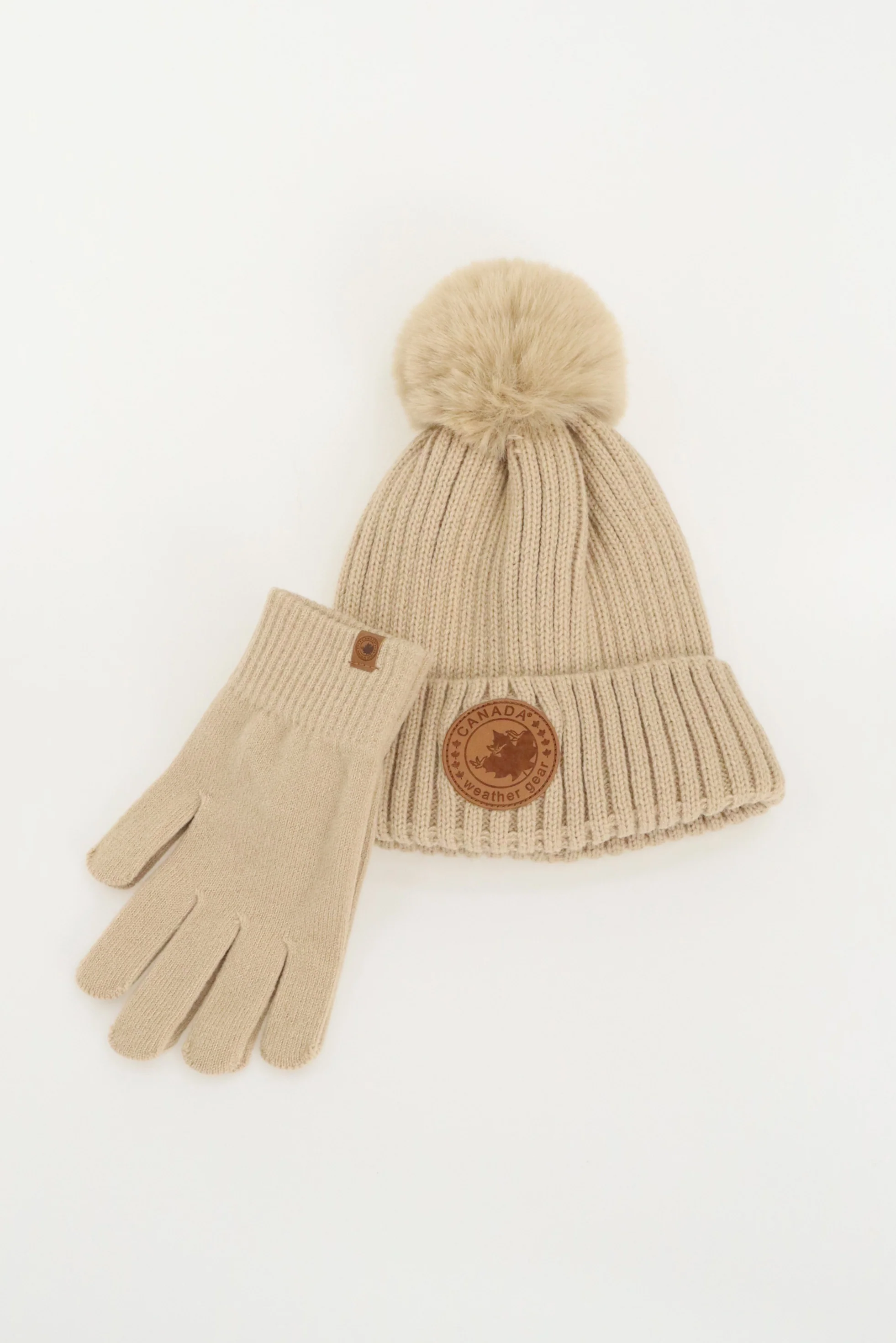 Canada Weather Gear Gloves and Pom Pom Hat - Taupe - Image 4