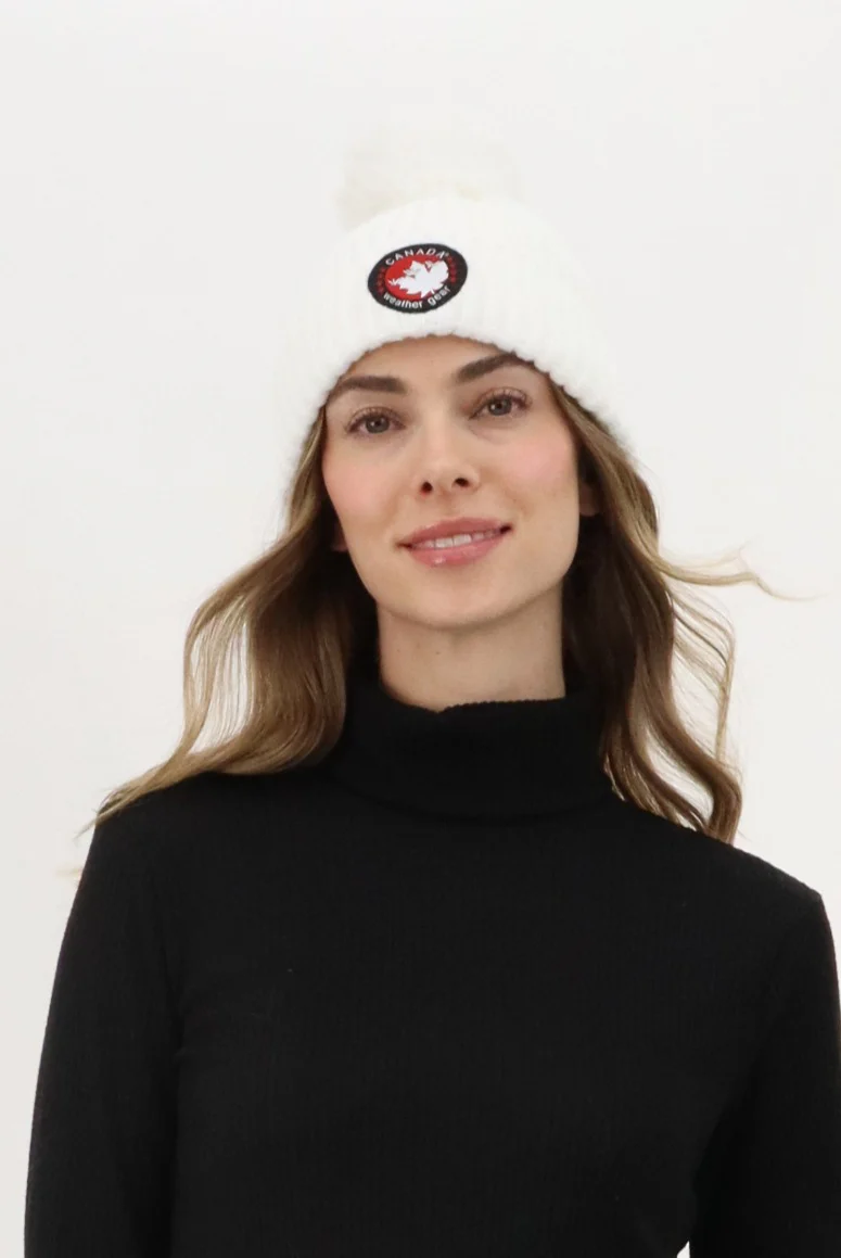 Canada Weather Gear Gloves and Pom Pom Hat - White