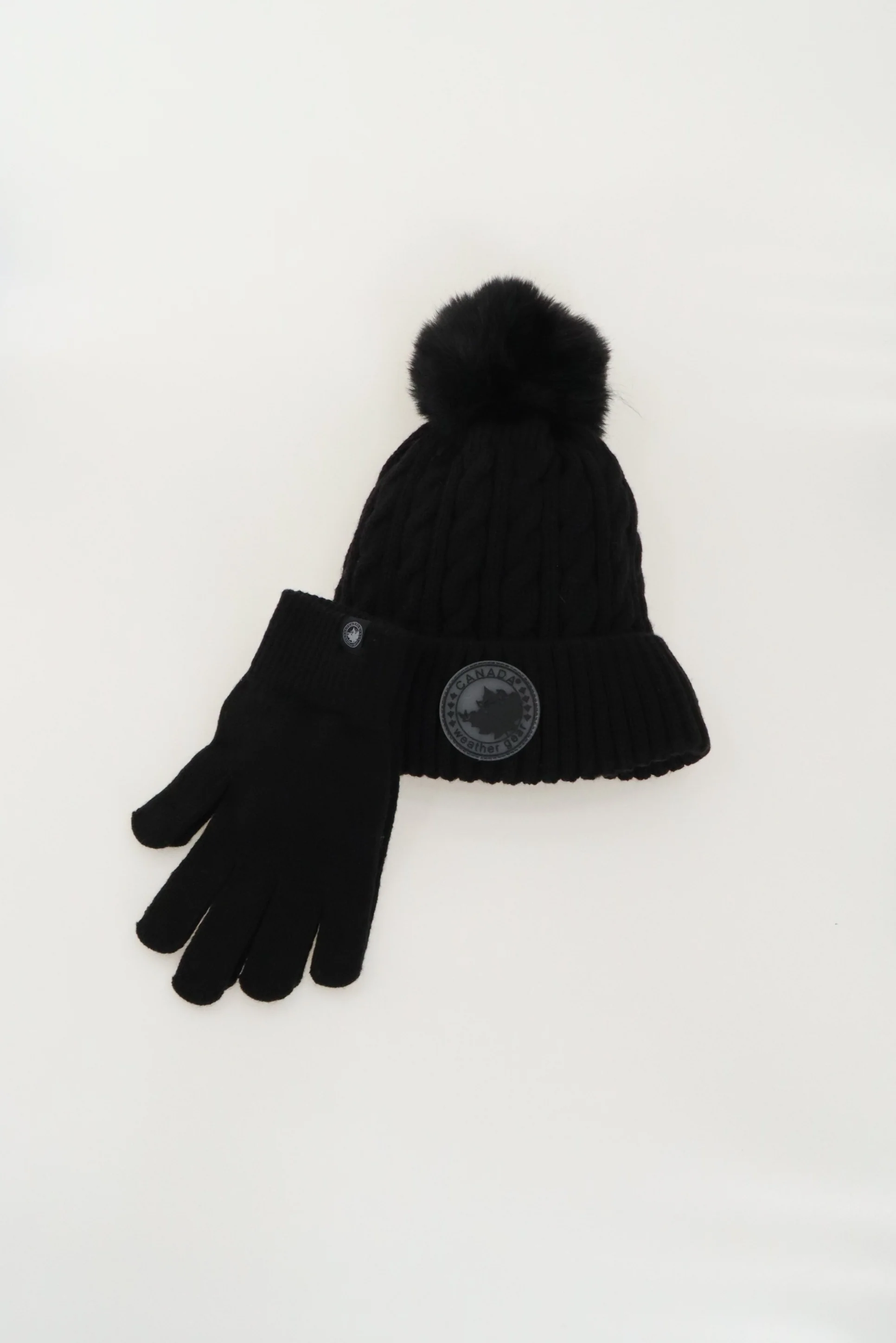Canada Weather Gear Gloves and Cable Knit Hat - Black - Image 4