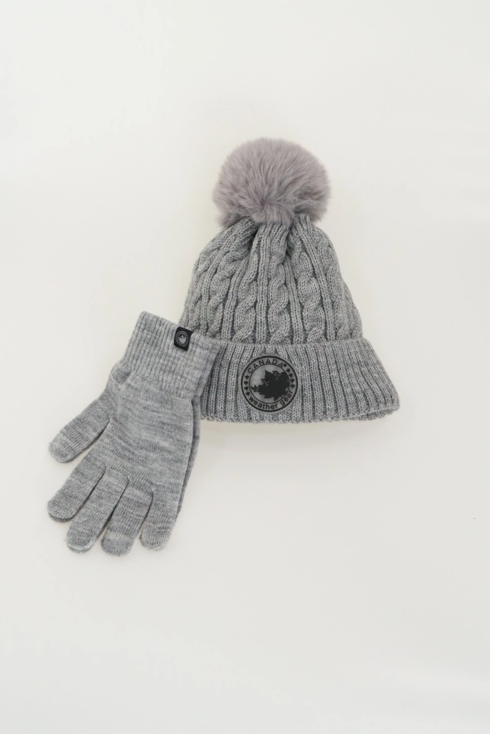 Canada Weather Gear Gloves and Cable Knit Hat - Grey - Image 4