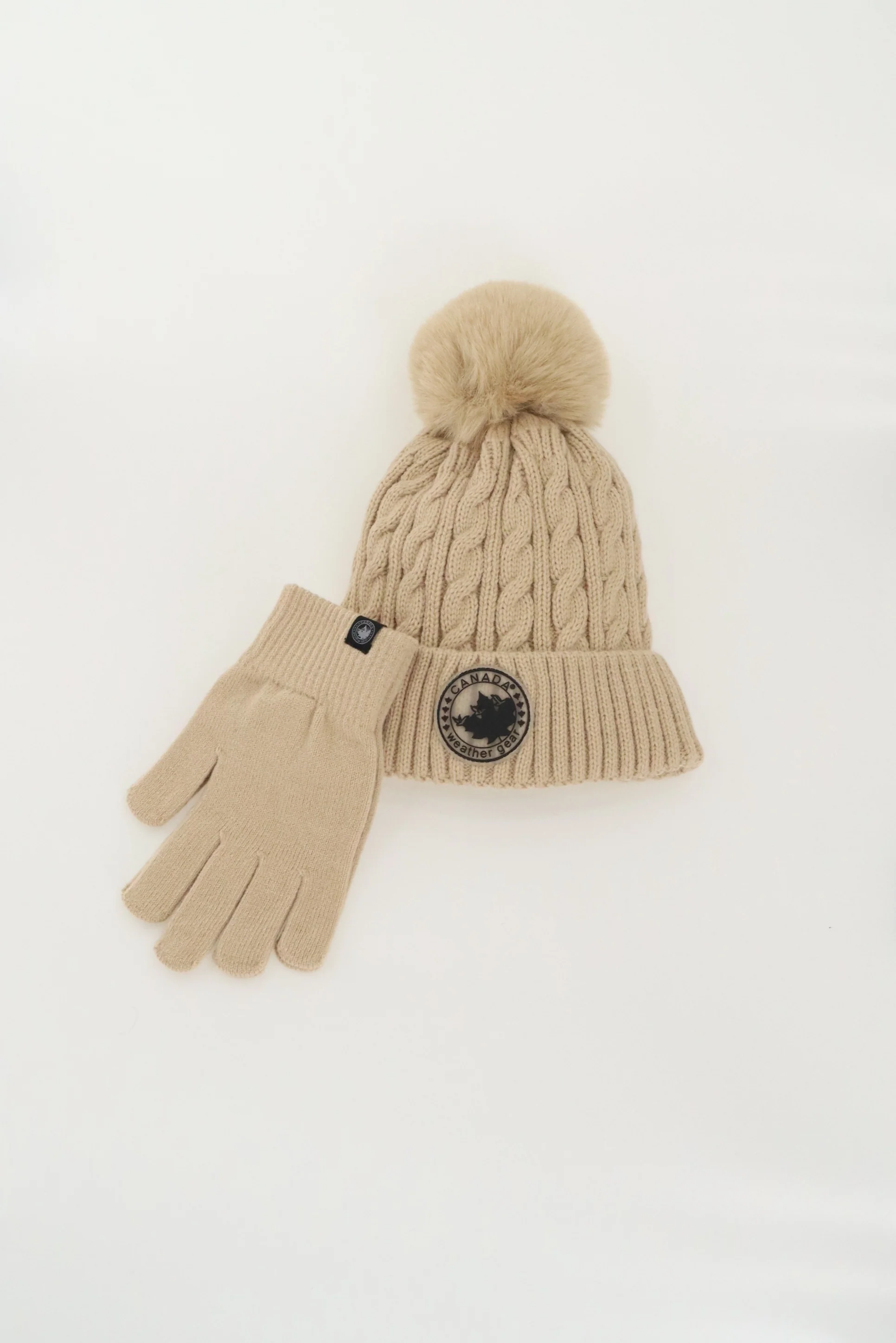 Canada Weather Gear Gloves and Cable Knit Hat - Beige - Image 4