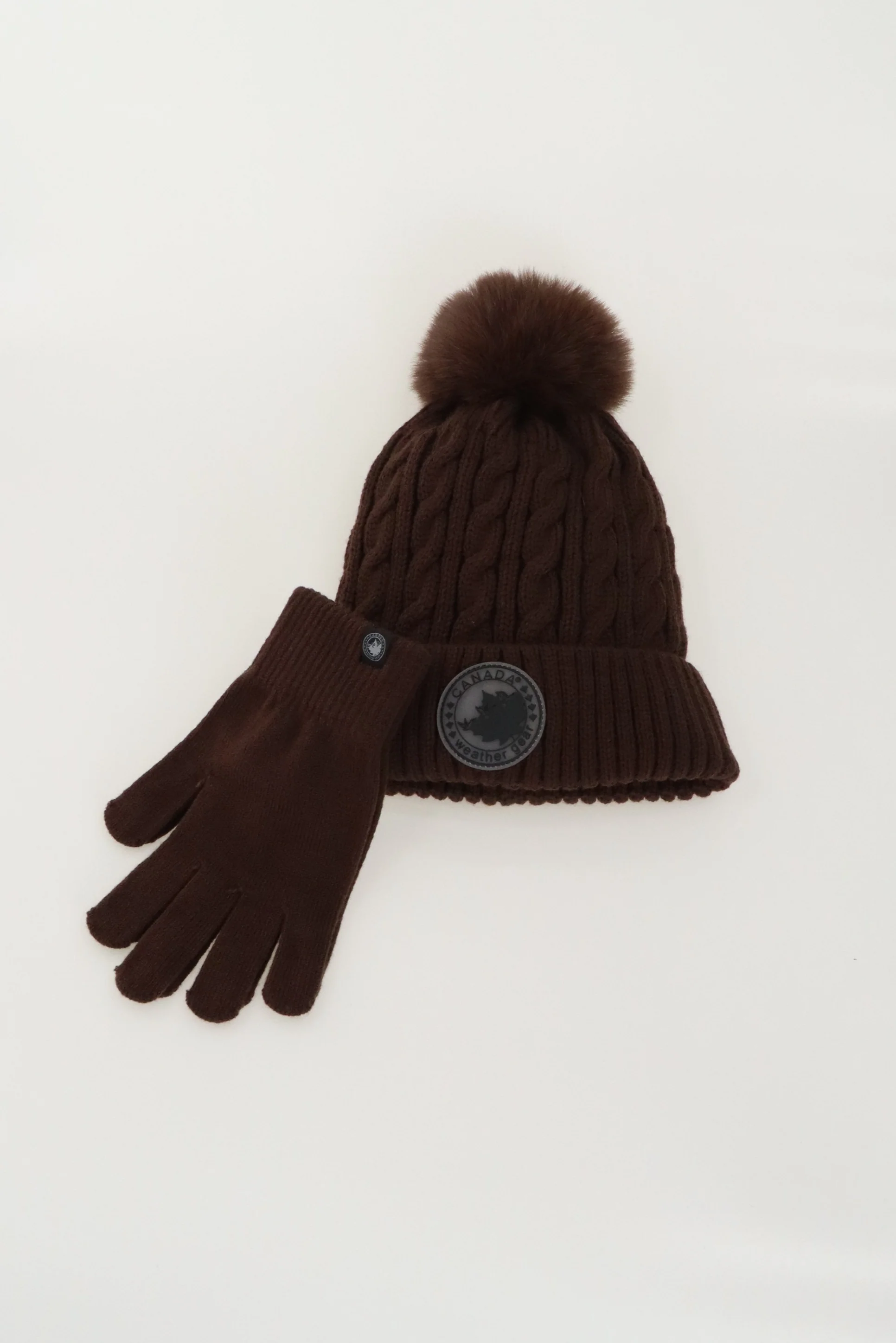 Canada Weather Gear Gloves and Cable Knit Hat - Brown - Image 4