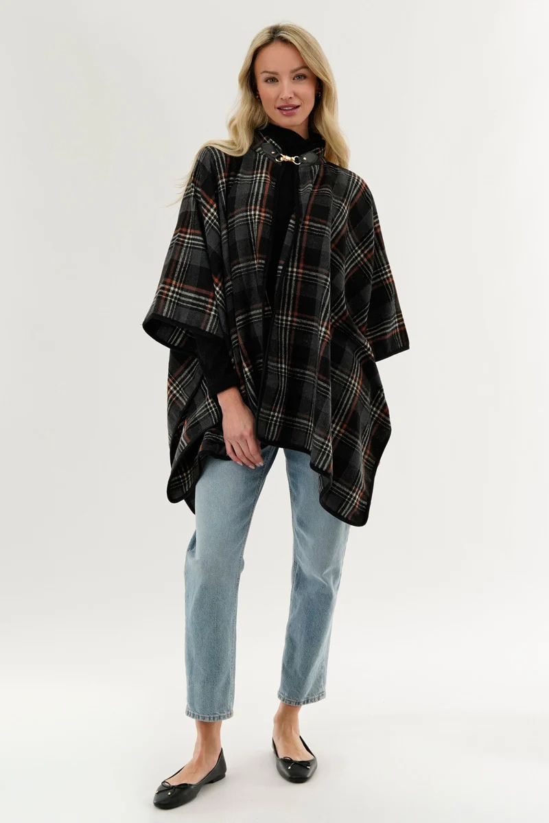 Canada Weather Gear Plaid Poncho - Black - Image 5