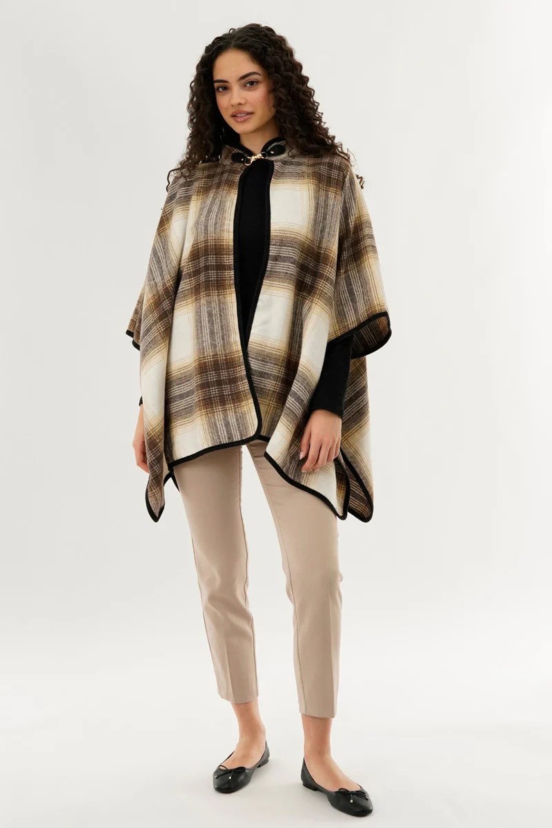 Canada Weather Gear Plaid Tartan Poncho - Beige - Image 5
