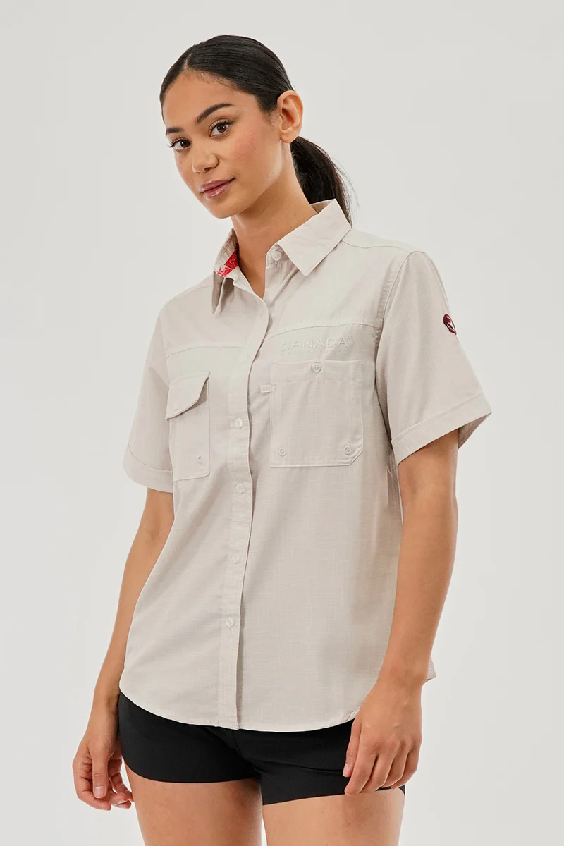Canada Weather Gear Short Sleeve Button Up Utility Shirt - Beige