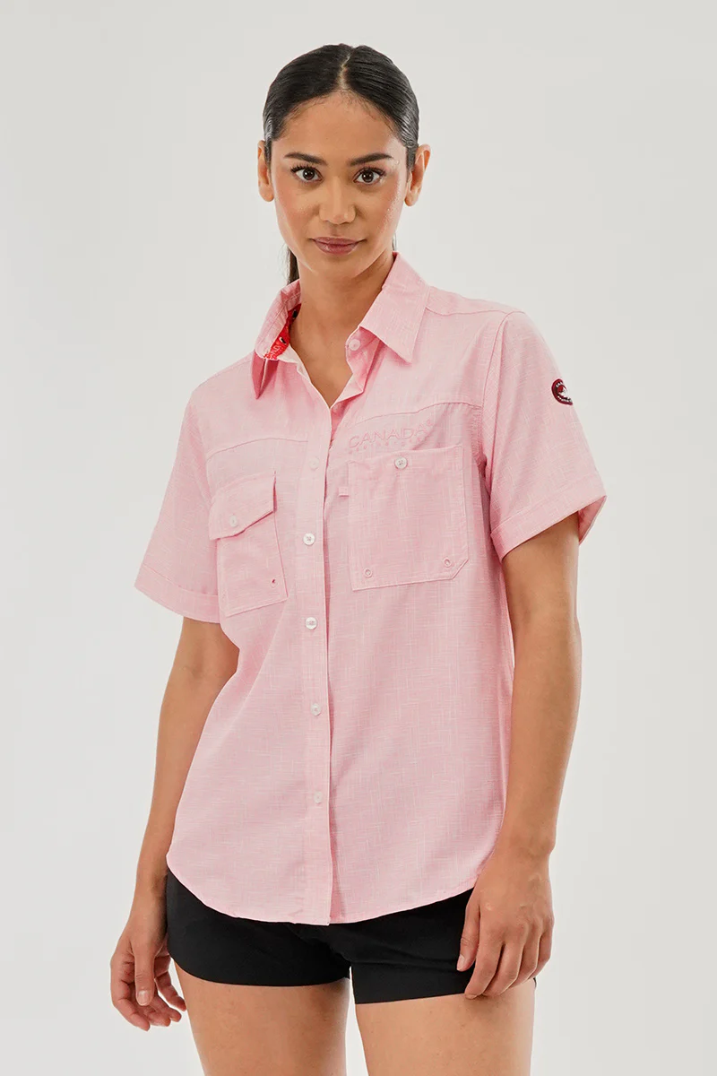 Canada Weather Gear Short Sleeve Button Up Utility Shirt - Pink