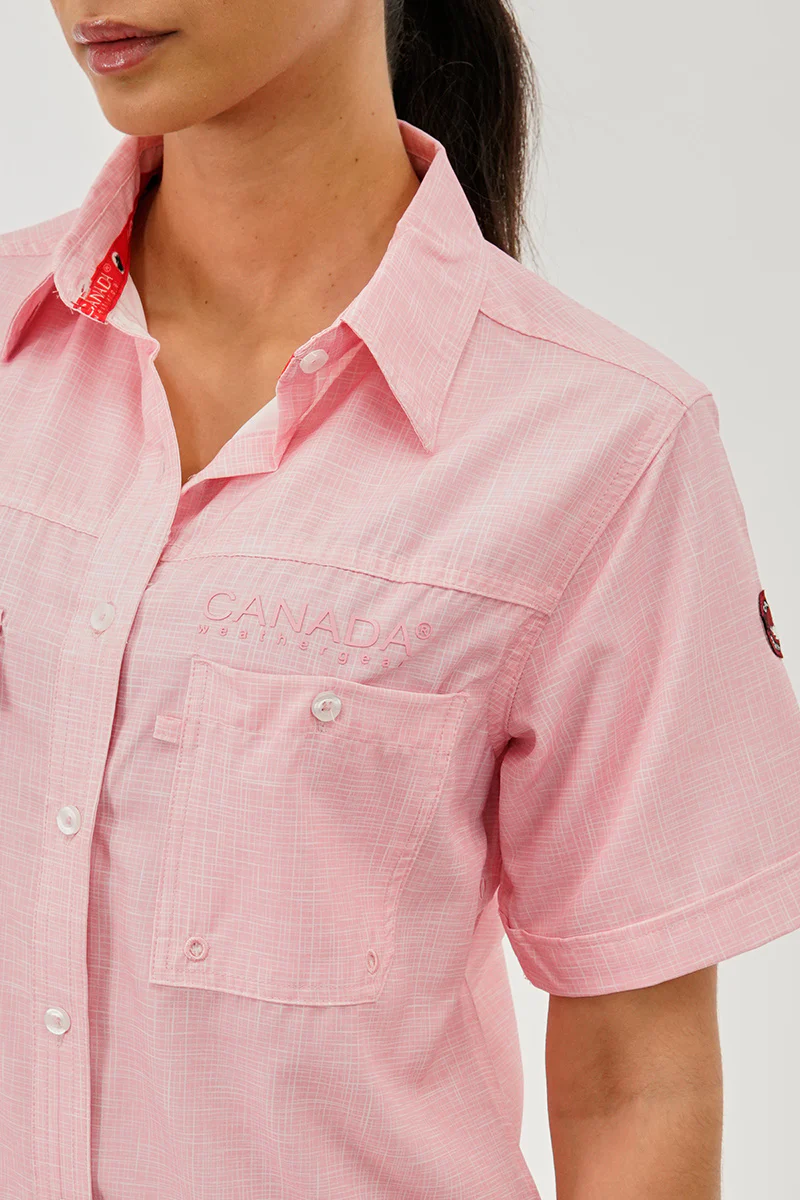 Canada Weather Gear Short Sleeve Button Up Utility Shirt - Pink - Image 4