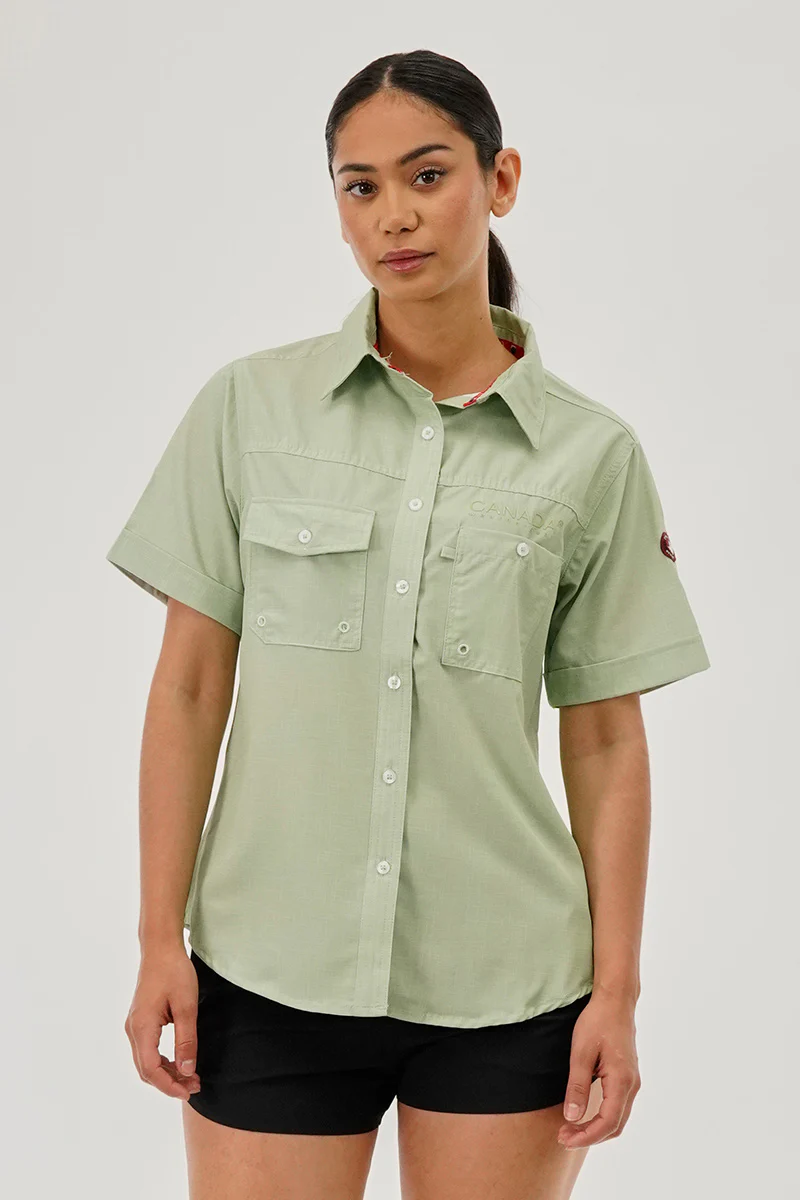 Canada Weather Gear Short Sleeve Button Up Utility Shirt - Green