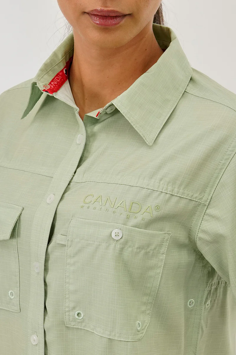 Canada Weather Gear Short Sleeve Button Up Utility Shirt - Green - Image 4