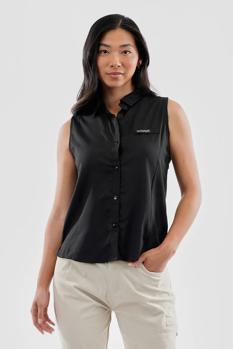 Canada Weather Gear Sleeveless Button Up Collared Shirt - Black
