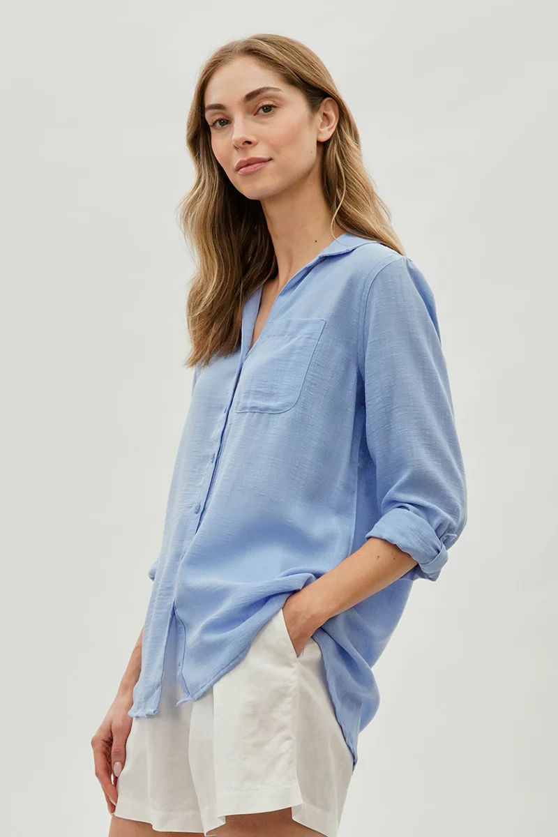 Super Triple Goose Vintage Textured Button Up Shirt - Blue - Image 2