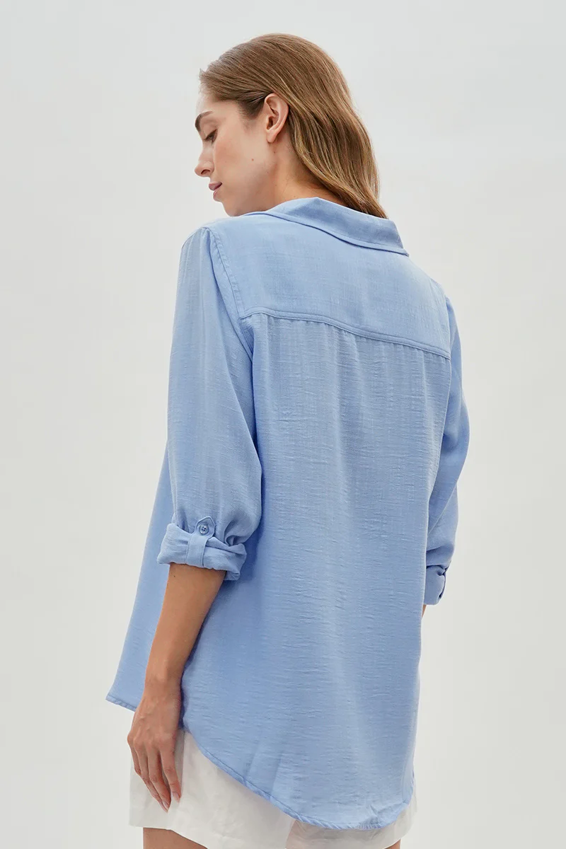 Super Triple Goose Vintage Textured Button Up Shirt - Blue - Image 3