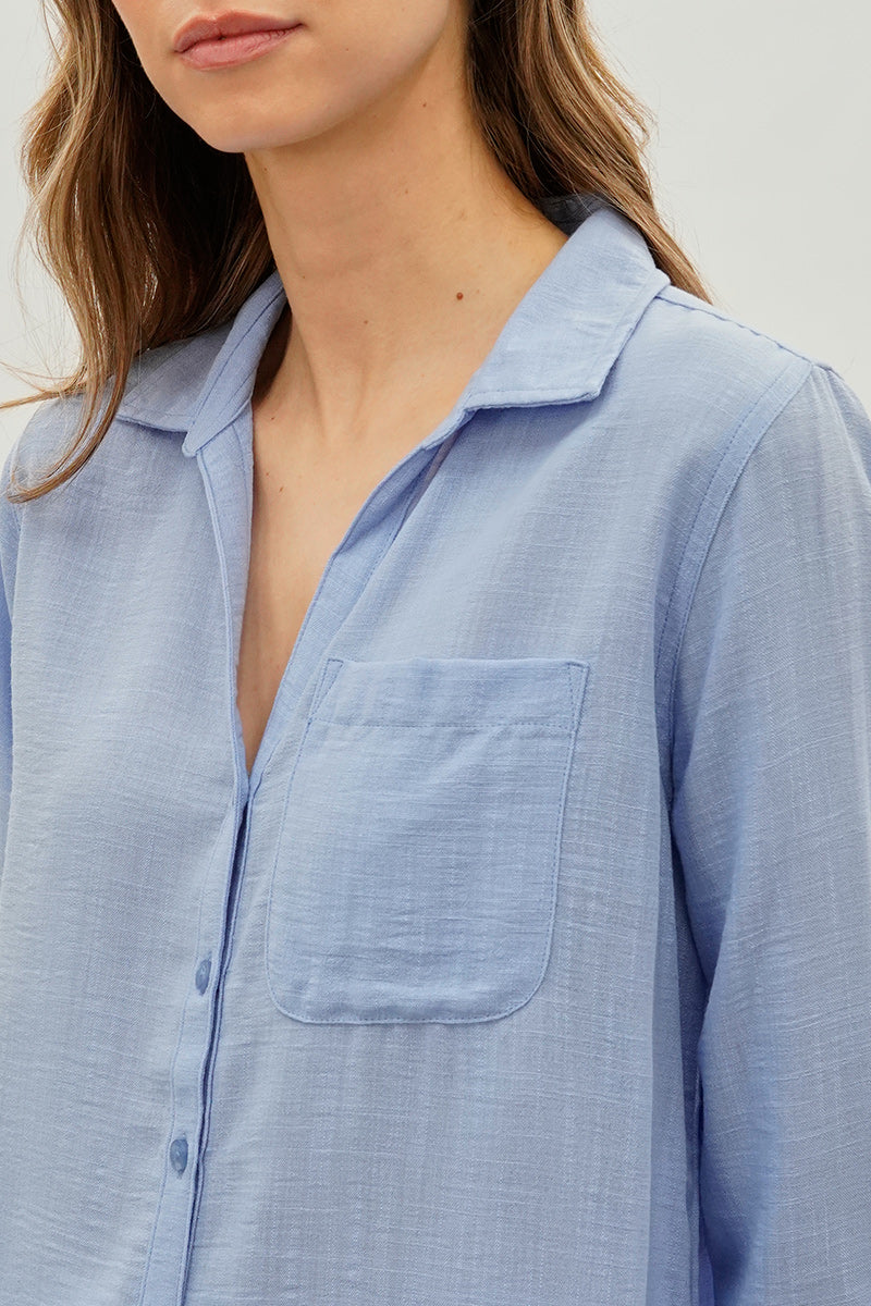 Super Triple Goose Vintage Textured Button Up Shirt - Blue - Image 4