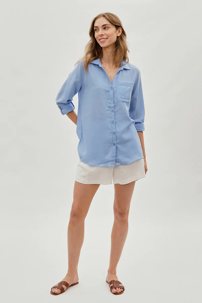 Super Triple Goose Vintage Textured Button Up Shirt - Blue - Image 5