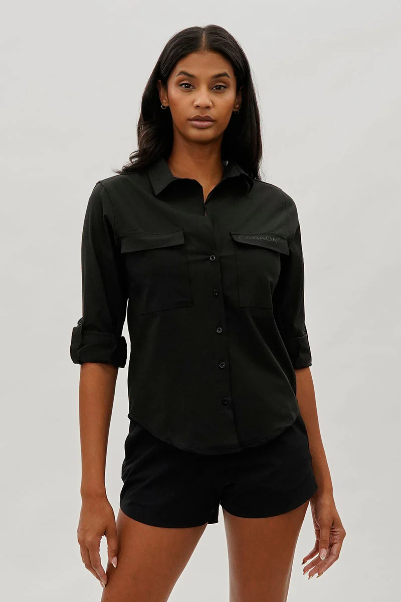 Canada Weather Gear Button Up Ripstop Utility Shirt - Black