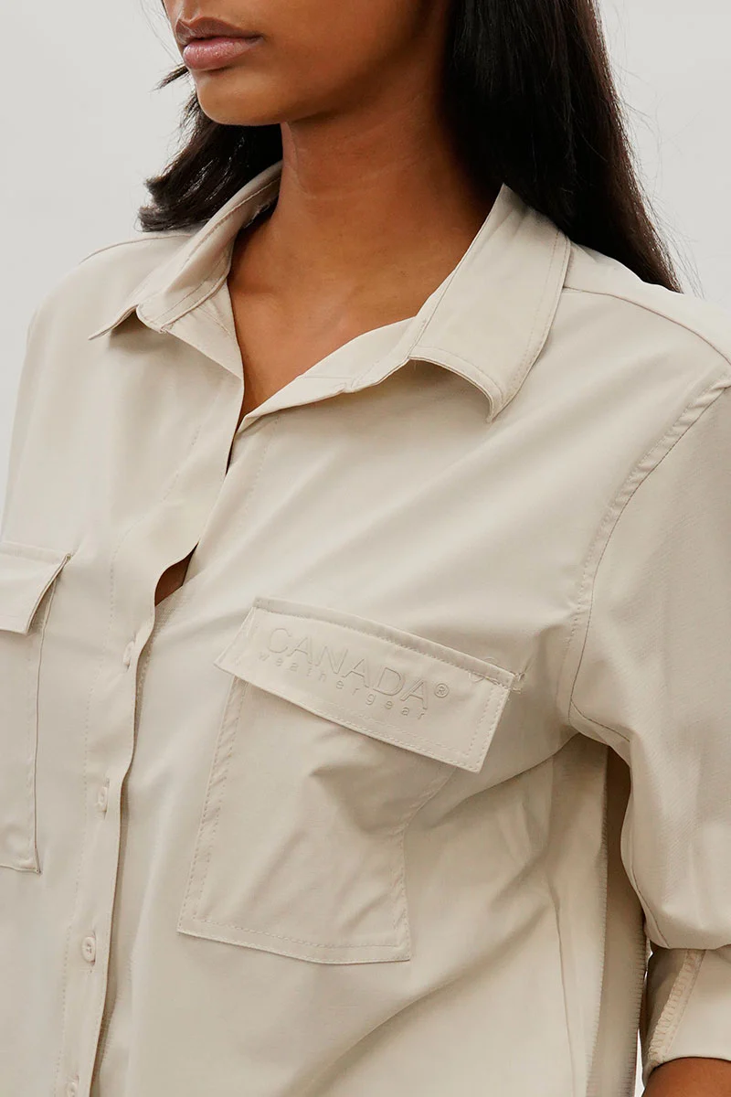 Canada Weather Gear Button Up Ripstop Utility Shirt - Beige - Image 4