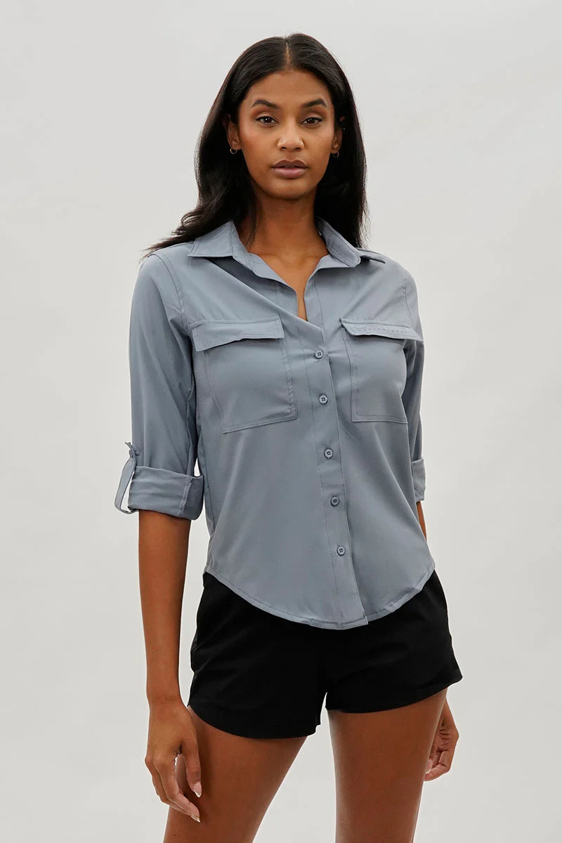 Canada Weather Gear Button Up Ripstop Utility Shirt - Grey