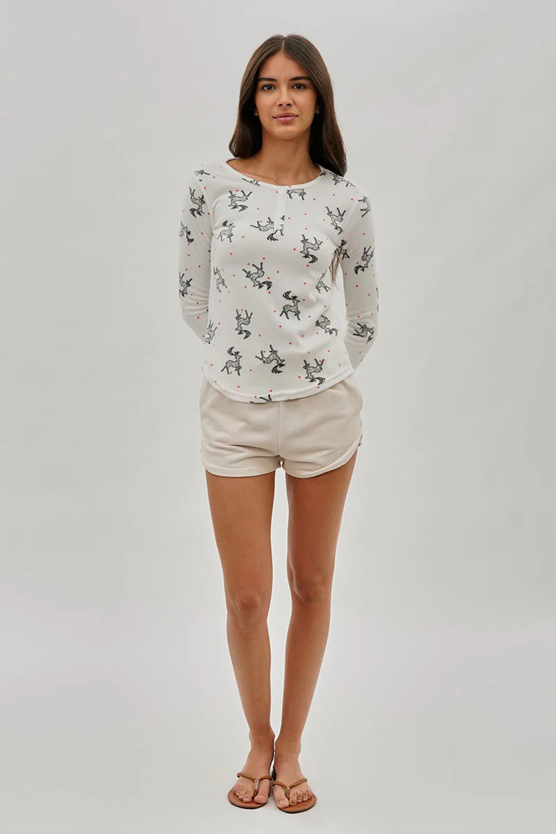 Canada Weather Gear Reindeer Print Henley Pajama Top - White - Image 5
