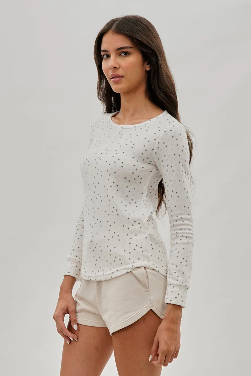 Canada Weather Gear Polka Dot Print Henley Pajama Top - White - Image 2