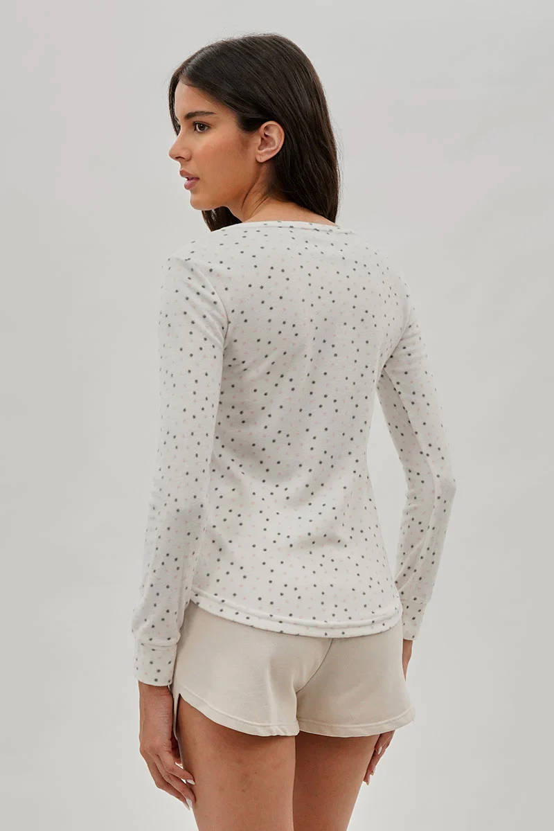 Canada Weather Gear Polka Dot Print Henley Pajama Top - White - Image 3