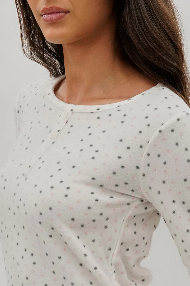 Canada Weather Gear Polka Dot Print Henley Pajama Top - White - Image 4