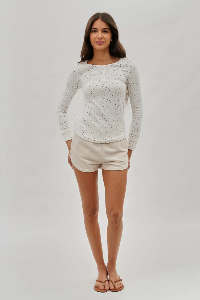 Canada Weather Gear Polka Dot Print Henley Pajama Top - White - Image 5