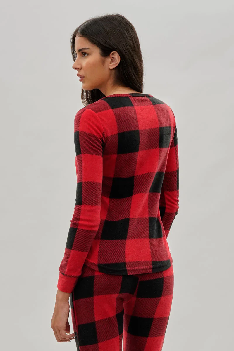 Canada Weather Gear Plaid Henley Pajama Top - Red - Image 3